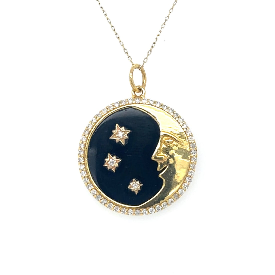 14KT YELLOW GOLD STAR MOON BLACK ONYX PENDANT WITH DIAMONDS (1 of 1)