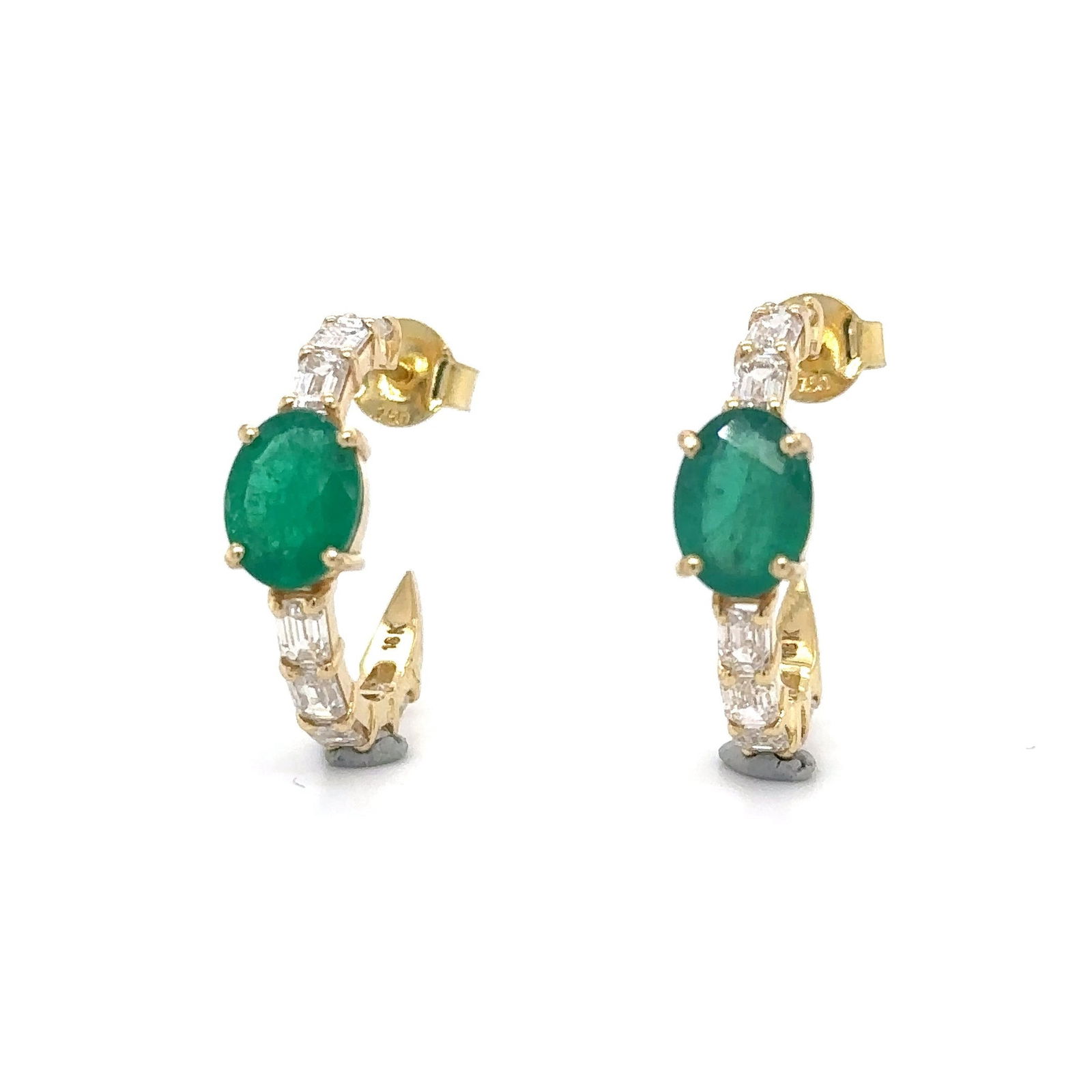18KT YELLOW GOLD EMERALD AND DIAMONDS HOOP EARRING (1 of 1)