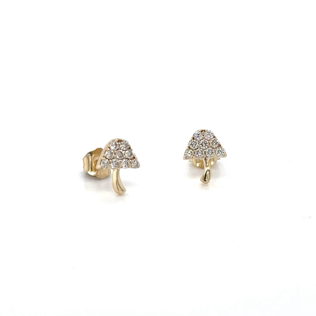 14KT YELLOW GOLD DIAMOND MUSHROOM EARRING STUDS: 14KT YELLOW GOLD DIAMOND MUSHROOM EARRING STUDS14KT GOLD WT. APPROX. 0.73 GRAMDIAMOND WT. APPROX. 0.21 CARAT / 18 PCS