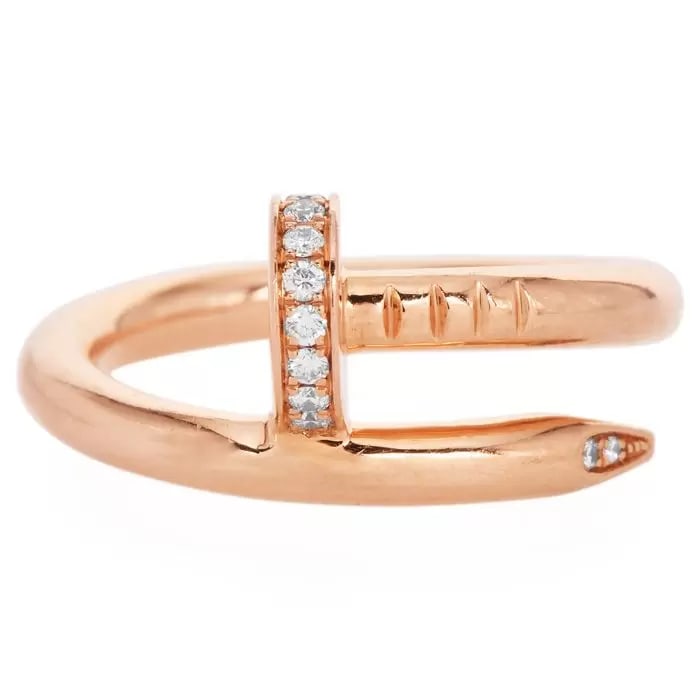 Cartier Juste Un Clou Diamond 18K Pink Gold Ring 52: Elevate your style with the iconic Cartier Juste un Clou Ring, a masterpiece of modern luxury and bold design from the renowned Juste un Clou collection famously known for its nail design. Crafted fro