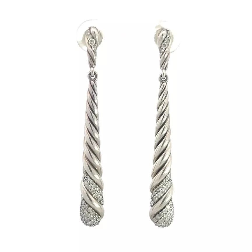 David Yurman Diamond Earrings Sterling Silver Long Dangle Style (1 of 9)