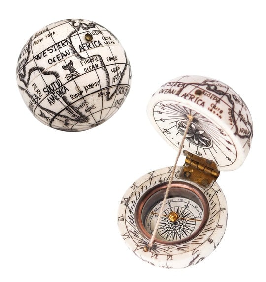 CONTINENTAL 1850 Compass And Sundial Carved in The Shape of a Terrestrial Globe (1 of 5)