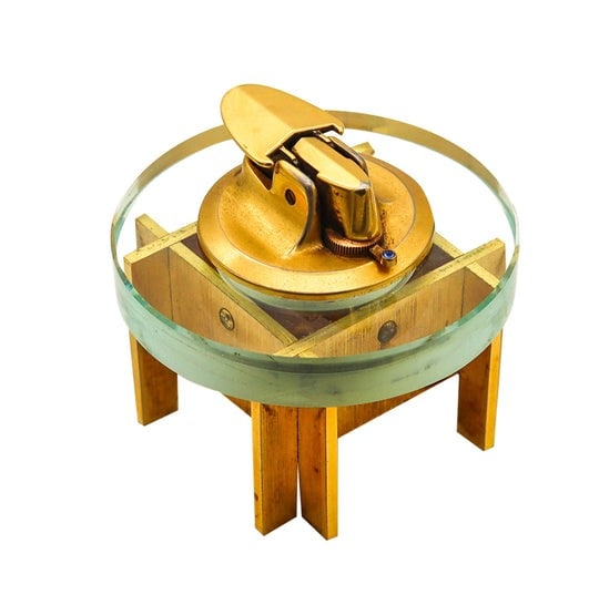 Fontana Arte 1970 Ronson Veraflame Desk Lighter In Glass And Gilt Bronze (1 of 6)