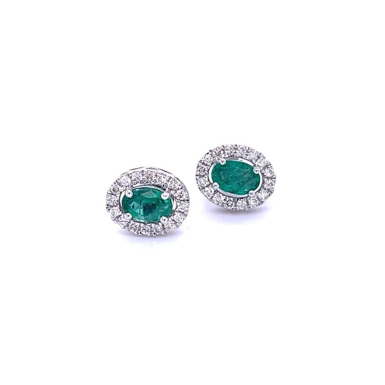 14KT WHITE GOLD EMERALD WITH DIAMOND EARRING (1 of 3)