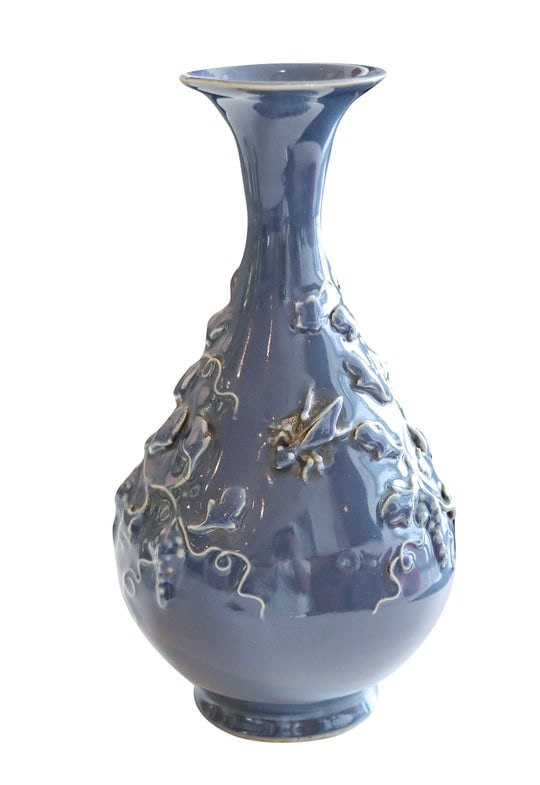 YUAN DYNASTY 14th Century Chinese Antique Porcelain In Blue Glaze Grape Vine Vase: Wine vase in blue glazed porcelain from the Yuan Dynasty.This is an authentic and genuine antique Chinese Porcelain Vase from the 14th century, created during the Yuan Dynasty between the 1271 and 136
