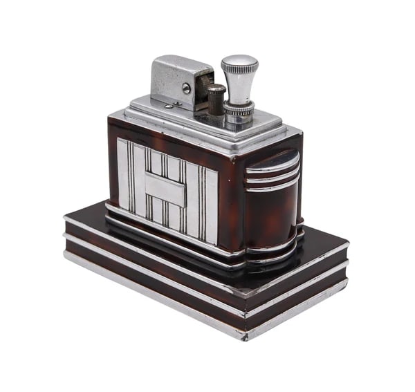 Ronson 1938 Art Deco Machine Age Geometric Deluxe Classic Table Touch Tip  Lighter (1 of 6)