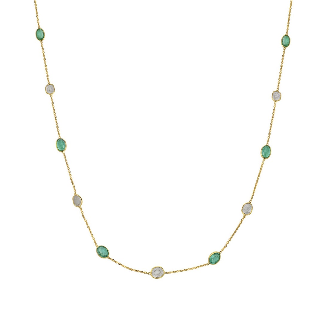 14K EMERALD AND DIAMOND SLICE STATION NECKLACE (1 of 2)