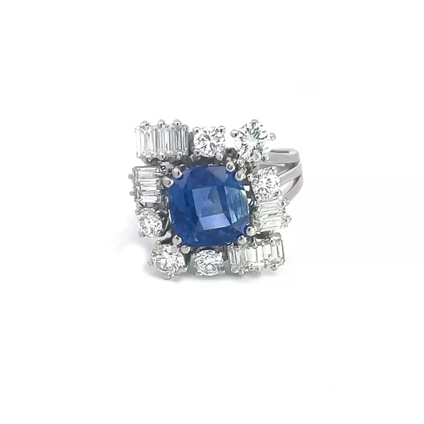 Sapphire Diamond Platinum Ring Cushion 3.65ct Natural untreated GIA (1 of 8)