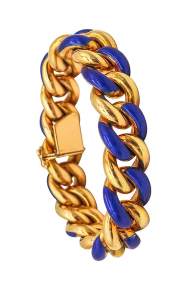 Gay Freres 1970 Paris Blue Enameled Links Bracelet In Solid 18Kt Yellow  Gold (1 of 11)