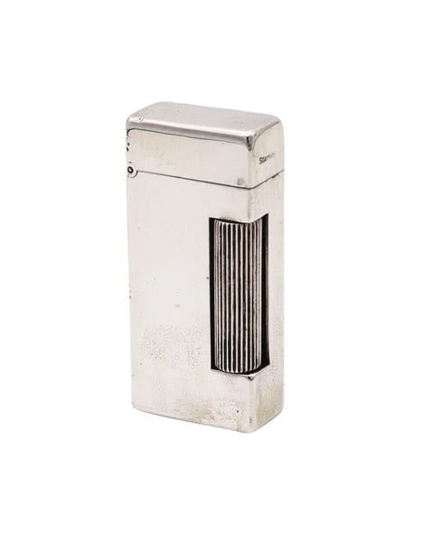 ALFRED DUNHILL 1940 Short Automatique Rollalite Petrol Pocket Lighter 925 Sterling: A rollalite lighter designed by Alfred Dunhill.This is a very scarce petrol pocket lighter, created in Switzerland by La Nationale company for the Alfred Dunhill Company in London England, back in the