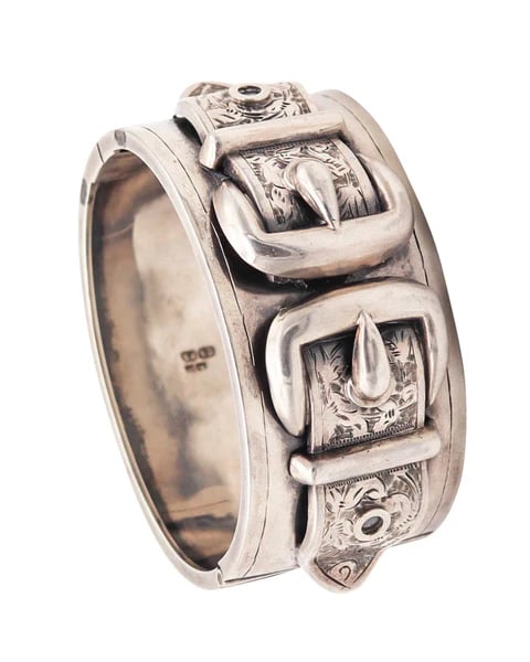 SAUNDERS & SHEPERD 1883 Birmingham Victorian Buckles Bangle In .925 Sterling (1 of 8)