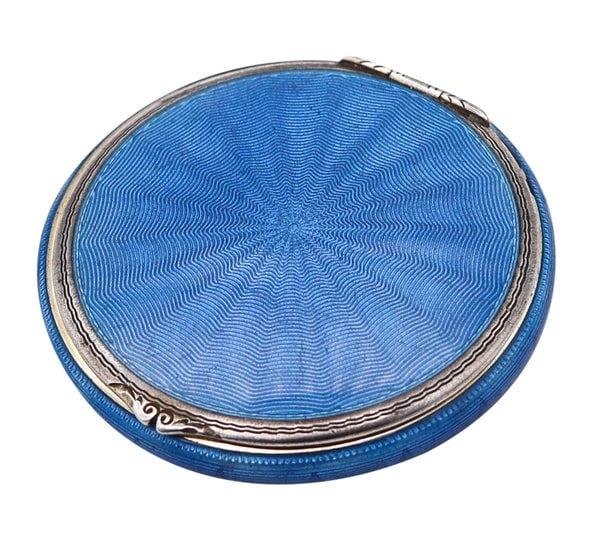 Foster And Bailey 1925 Art Deco Guilloche Blue Enamel Round Box In 925 Sterling Silver (1 of 5)