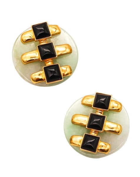 Cartier 1974 Aldo Cipullo Geometric Earrings In 18Kt Yellow Gold With Green & Black Jade (1 of 5)