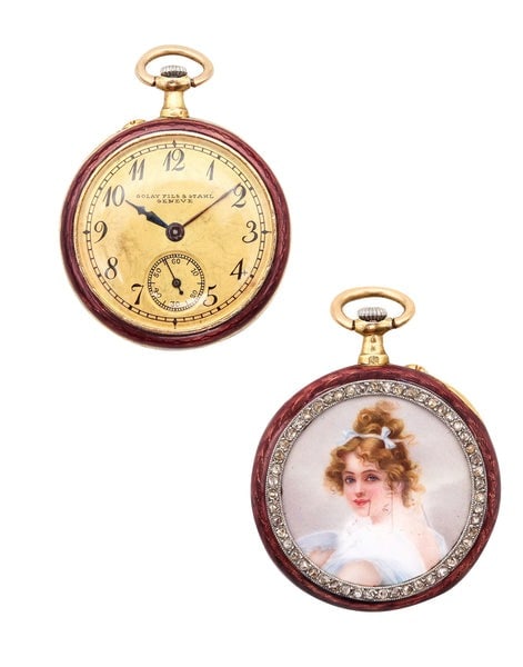 GOLAY FILS & STAHL 1905 Edwardian Enameled Miniature Watch 18Kt Gold & Diamonds (1 of 4)