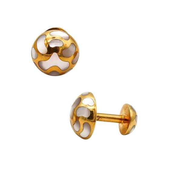 ANGELA CUMMINGS 1985 Geometric Cufflinks In 18Kt Gold with Gemstones Inlaid (1 of 4)