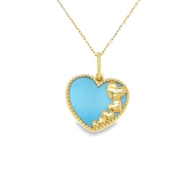 14KT YELLOW GOLD TURQUOISE HEART PENDANT: 14KT YELLOW GOLD TURQUOISE HEART PENDANT14KT GOLD WT. APPROX. 1.9 GRAMSIZE APPROX. 15 MM X 14 MMPRICE IS ONLY FOR PENDANT WITHOUT CHAIN