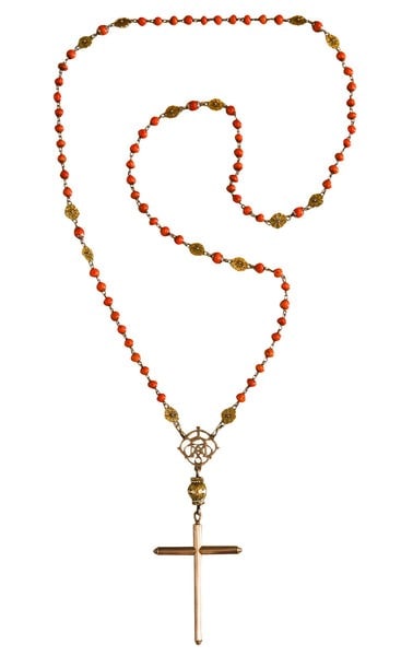 SPANISH-IBERIAN 1780 Coral Rosary In 18Kt Gold With Seed Pearls From Late 18th Century (1 of 5)