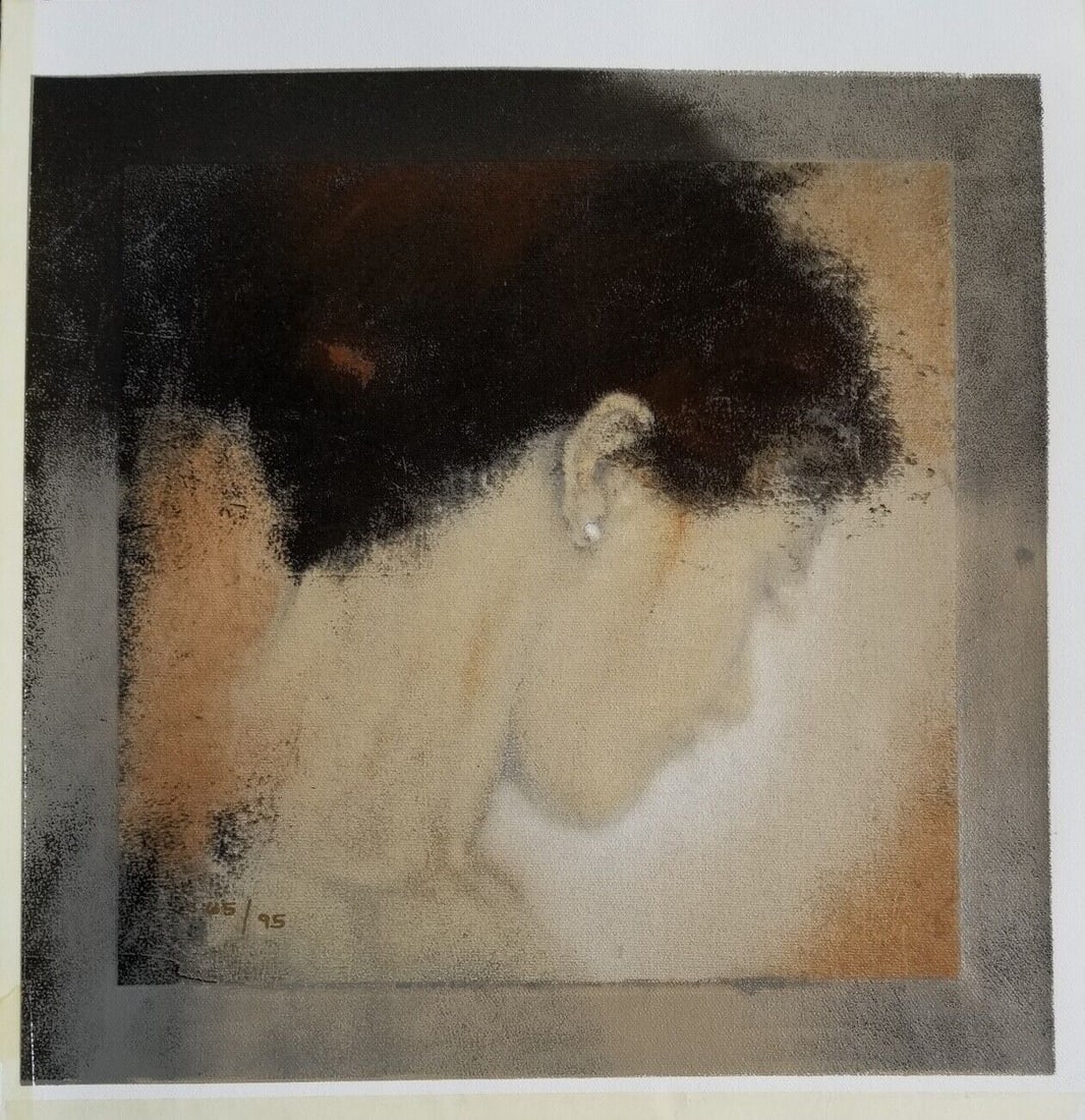 Domenech Serigraph on Canvas Thoughts: Serigraph on Canvas titled Thoughts. Signed lower right numbered from the edition of 95. Sight size 10.5” x 10.5”