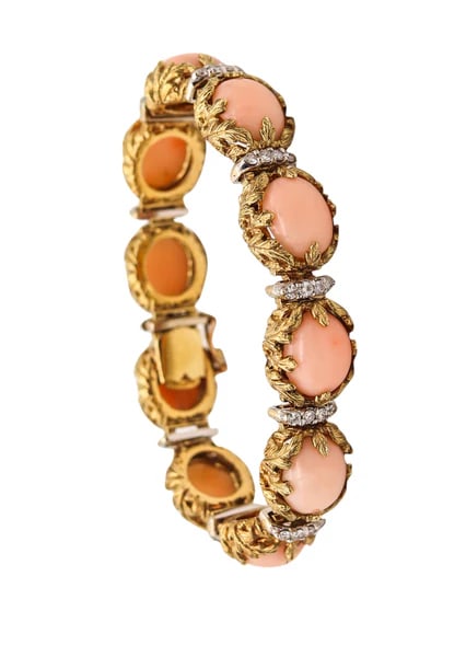 LA TRIOMPHE 1970 Modernist Bracelet 14Kt Gold With 53.38 Ctw In Diamonds And Coral (1 of 5)