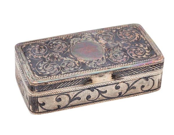 Russian 1898 Moscow Niello Rectangular Snuff Box In 875 Sterling Silver (1 of 5)