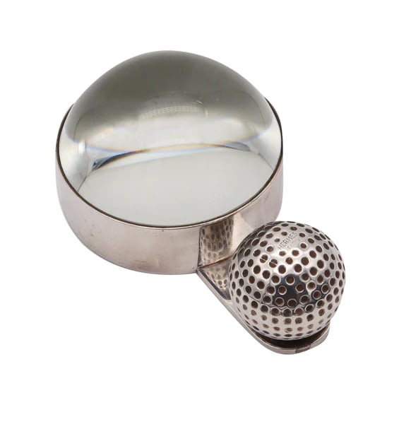 Hermes Paris 1960 Vintage Golf Motif Desk Magnifier Glass In Silver (1 of 4)