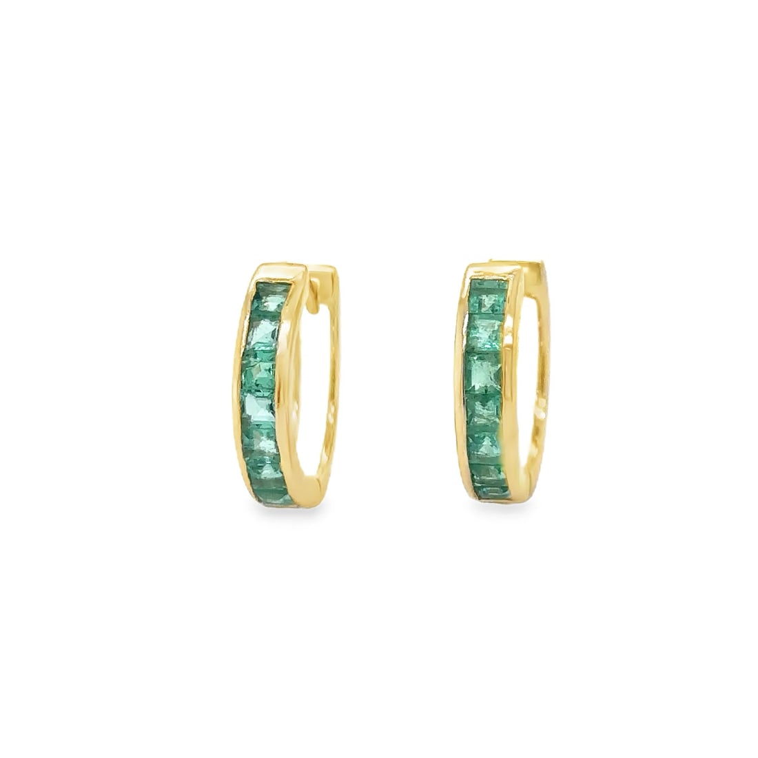 14KT YELLOW GOLD EMERALD HUGGIES EARRING (1 of 2)