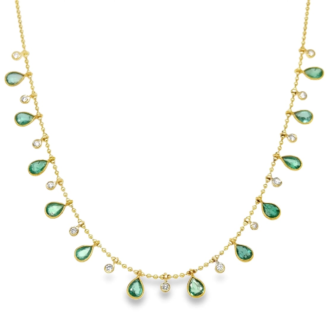 14KT YELLOW GOLD PEAR SHAPE EMERALD AND DIAMOND DANGLING NECKLACE (1 of 2)