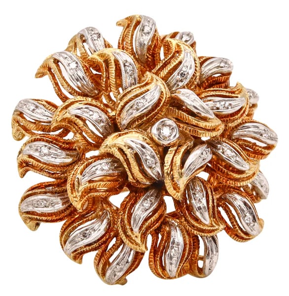 Italian Mid Century 1960 Jeweled Cocktail Ring In 18Kt Yellow Gold With  European Diamonds (1 of 4)