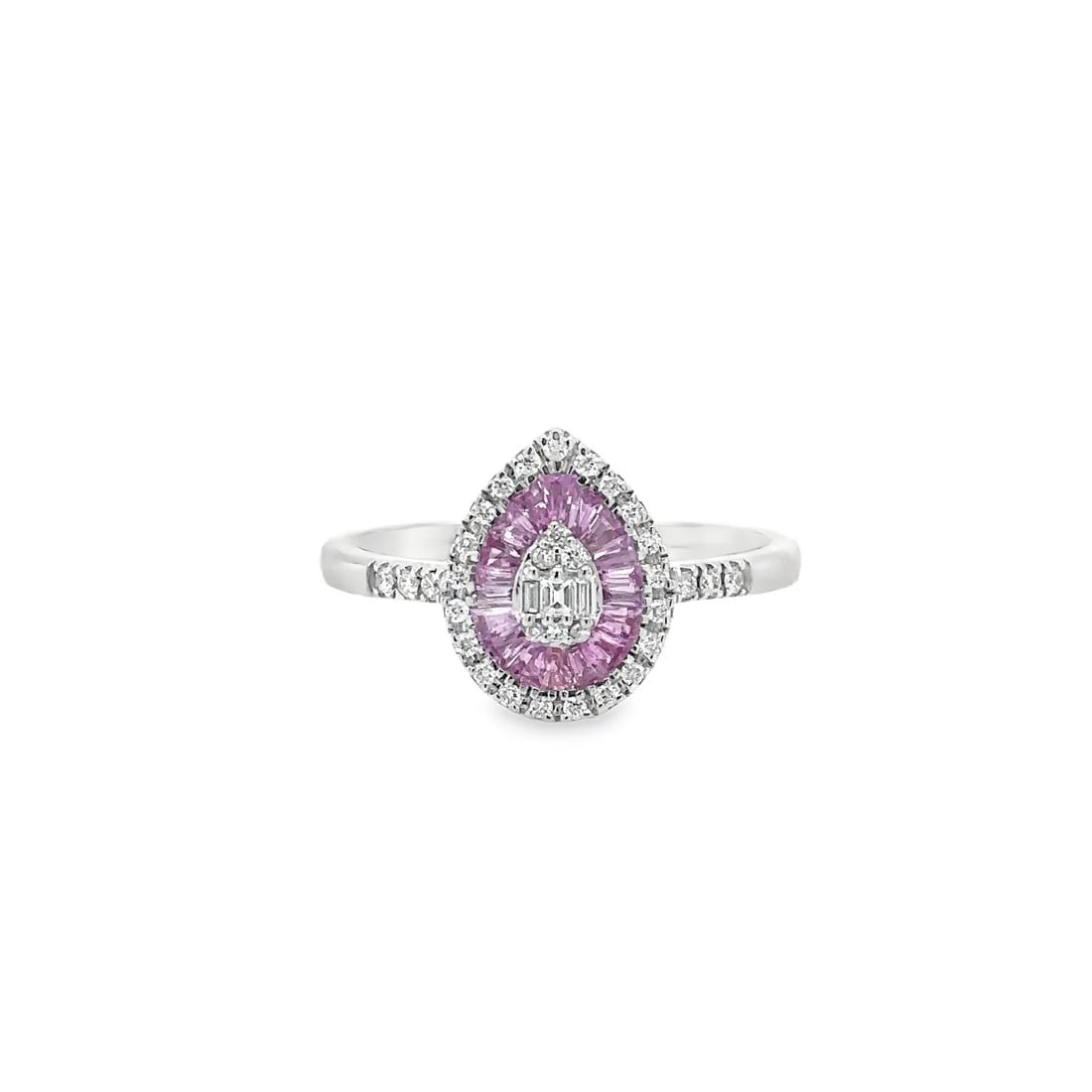 14KT WHITE GOLD PINK SAPPHIRE AND DIAMONDS PEAR SHAPE RING (1 of 4)
