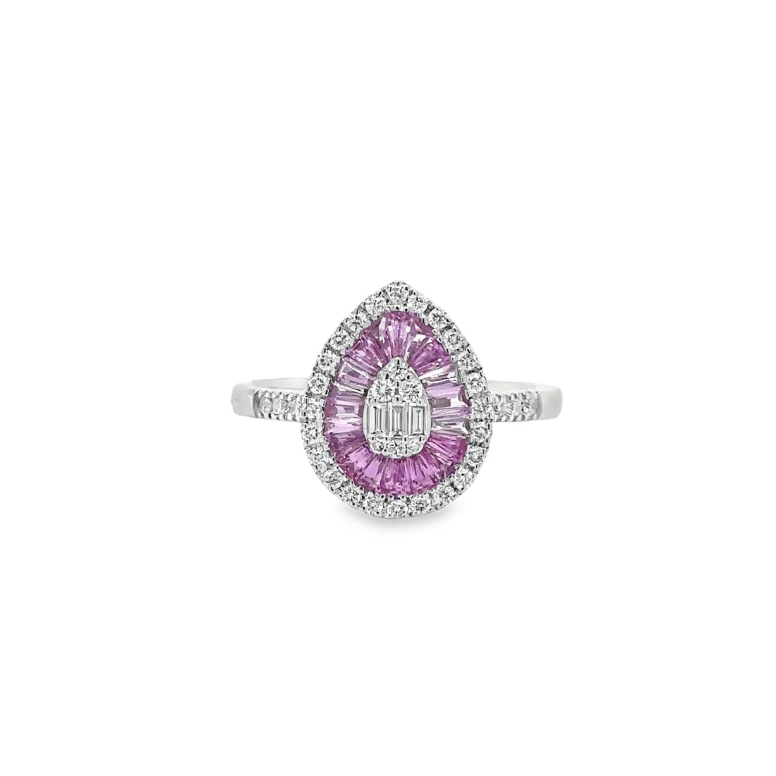 14KT WHITE GOLD PINK SAPPHIRE AND DIAMONDS PEAR SHAPE RING (1 of 4)