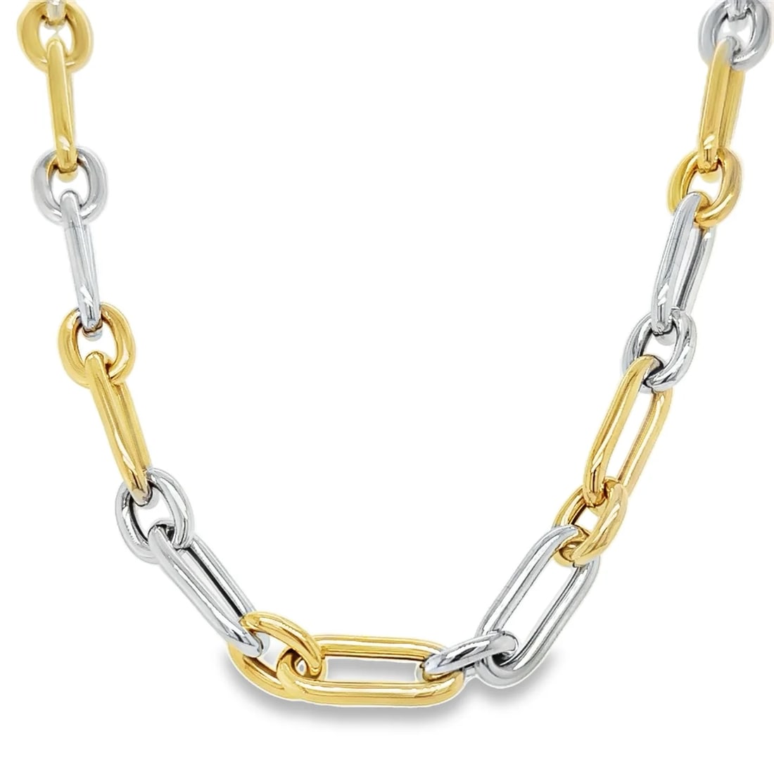 14KT TWO TONE PAPERCLIP NECKLACE 18": 14KT TWO TONE PAPERCLIP NECKLACE 18"14KT GOLD WT. APPROX. 19.75 GRAMLINK SIZE: 7.7 X 19 MM