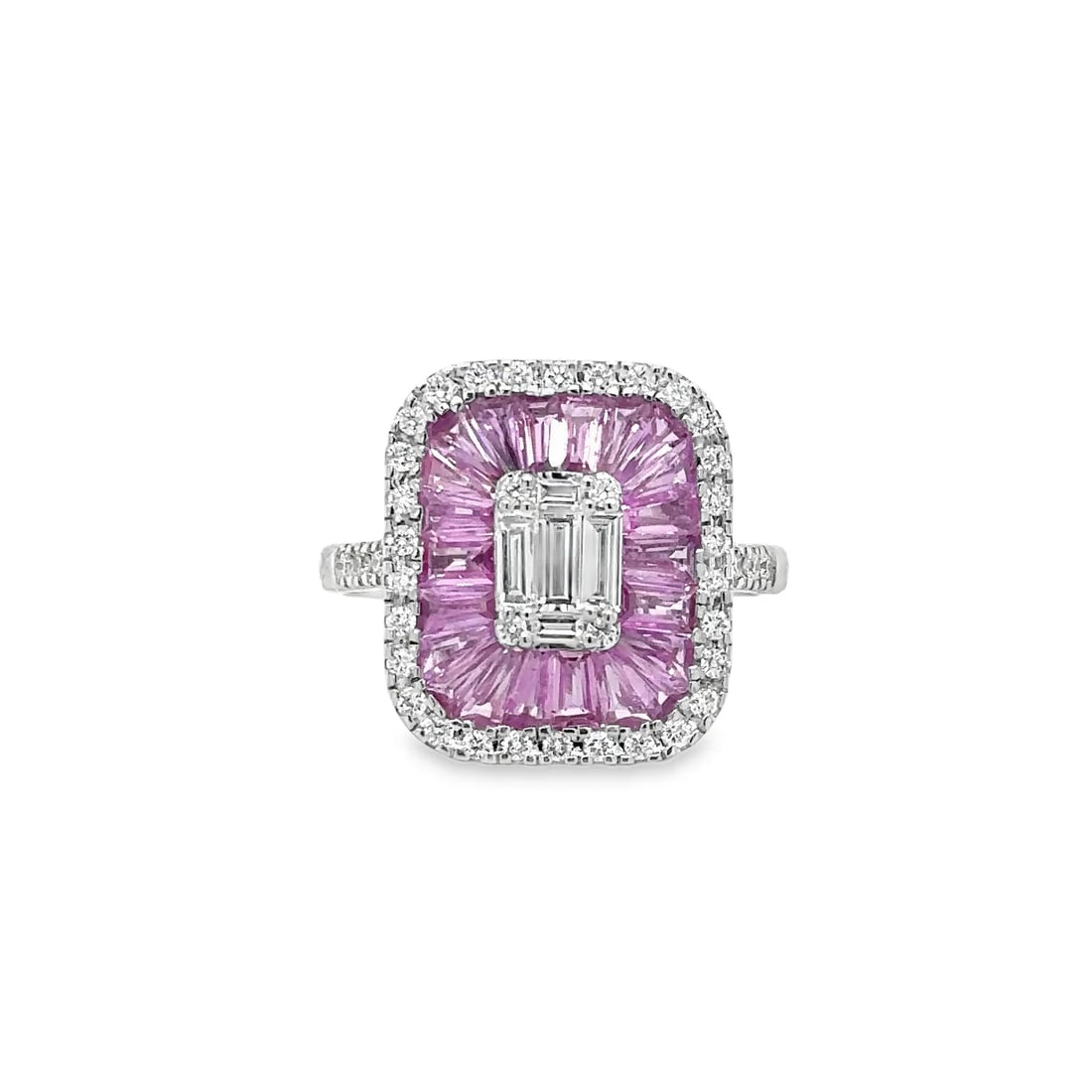 14KT WHITE GOLD PINK SAPPHIRE AND DIAMONDS RING (1 of 4)