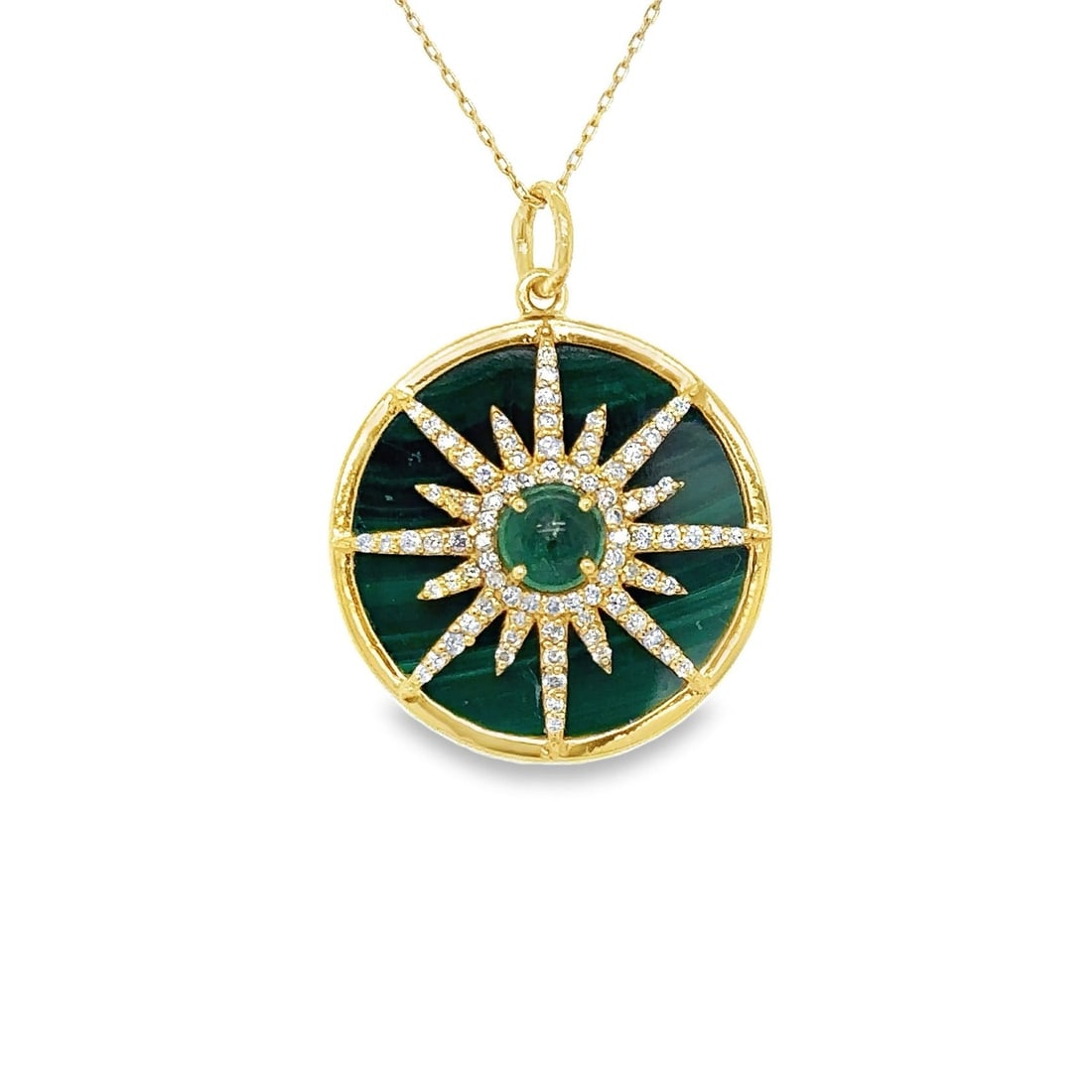 14KT YELLOW GOLD MALACHITE PENDANT WITH EMERALD AND DIAMONDS (1 of 1)