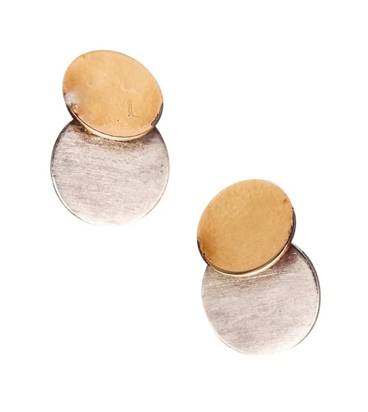 BETTY COOKE 1990 Geometric Studs Earrings In 14Kt Yellow Gold & Sterling (1 of 4)