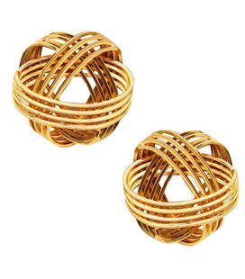LALAOUNIS 1970 Motion In Space Clips-On Earrings In 18Kt Yellow Gold: Clips-on earrings designed by Ilias Lalaounis.This is a fabulous and very rare pair of clips-on earrings, created in Paris France by the Greek jewelry house of Ilias Lalaounis, back in the 1970's. The