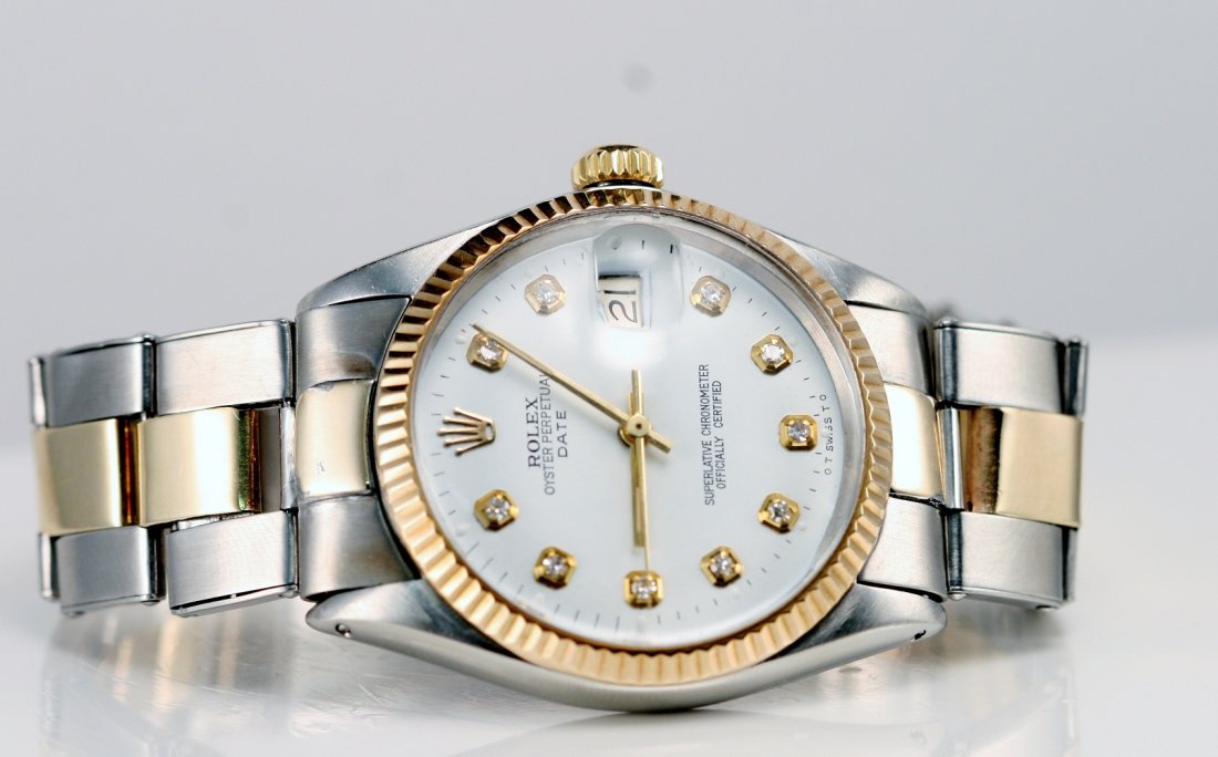 Rolex Gents 2tone, Custom White Diamond Dial: Rolex gents - Date - 2tone, custom white diamond dial.
