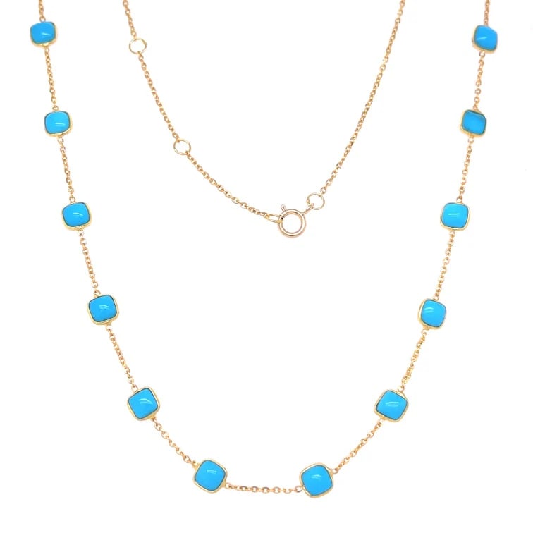 18KT YELLOW GOLD BEZELED TURQUOISE NECKLACE (1 of 1)