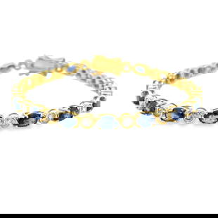 14KT YELLOW GOLD BLUE SAPPHIRE AND BEZELED DIAMONDS BRACELET: 14KT YELLOW GOLD BLUE SAPPHIRE AND BEZELED DIAMONDS BRACELET 7 INCH14KT GOLD WT. APPROX. 8.92 GRAMDIAMOND WT. APPROX. 2.30 CARAT / 16 PCSBLUE SAPPHIRE WT. APPROX. 8.60 CARAT / 16 PCS