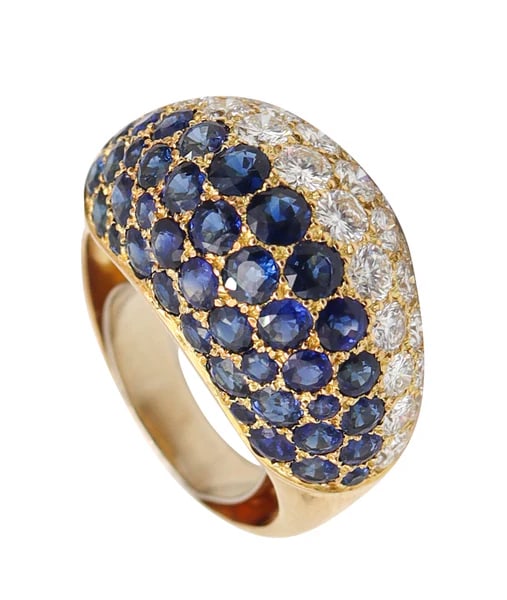 CARTIER 1970 Bombé Cocktail Ring In 18Kt Gold With Sapphires & Diamonds (1 of 7)