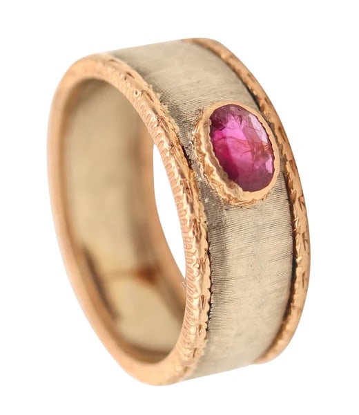 BUCCELLATI 1970 Milano Band Ring In Two Tones Of 18Kt Gold With Vivid Red  Ruby (1 of 6)