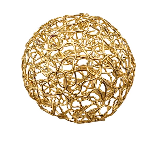 CARL BUCHERER 1970 Swiss Wired Nest Pendant-Brooch In 18Kt Yellow Gold: A pendant-brooch designed by Carl Bucherer.This is an amazing three-dimensional pendant-brooch created in Switzerland by the house of Carl Bucherer, back in the 1970. The piece has been masterfully cr