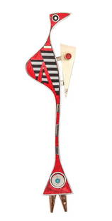 TOD PARDON 1993 "The Procurer" Inlaid Brooch In 14Kt Gold & Sterling Silver: An sculptural brooch designed by Tod Pardon.This is an sculptural brooch created by the artist Tod Pardon, back in the 1993. The rare elusive piece of arts has been crafted with abstract patterns in s
