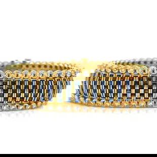 18K Yellow Gold Sapphire & Diamond Bracelet: 18K Yellow Gold Sapphire & Diamond BraceletWeighing 73.2 gramsSet with 100 Diamonds weighing app. 7.00 Ct.F-G Color, VVS-VS ClarityAlong with 200 Sapphires weighing app. 15.00 Ct.6.5 inches in length