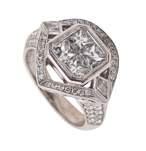 SIMON G Cocktail Ring In 18Kt White Gold With 1.85 Ctw In VS Diamonds (1 of 4)