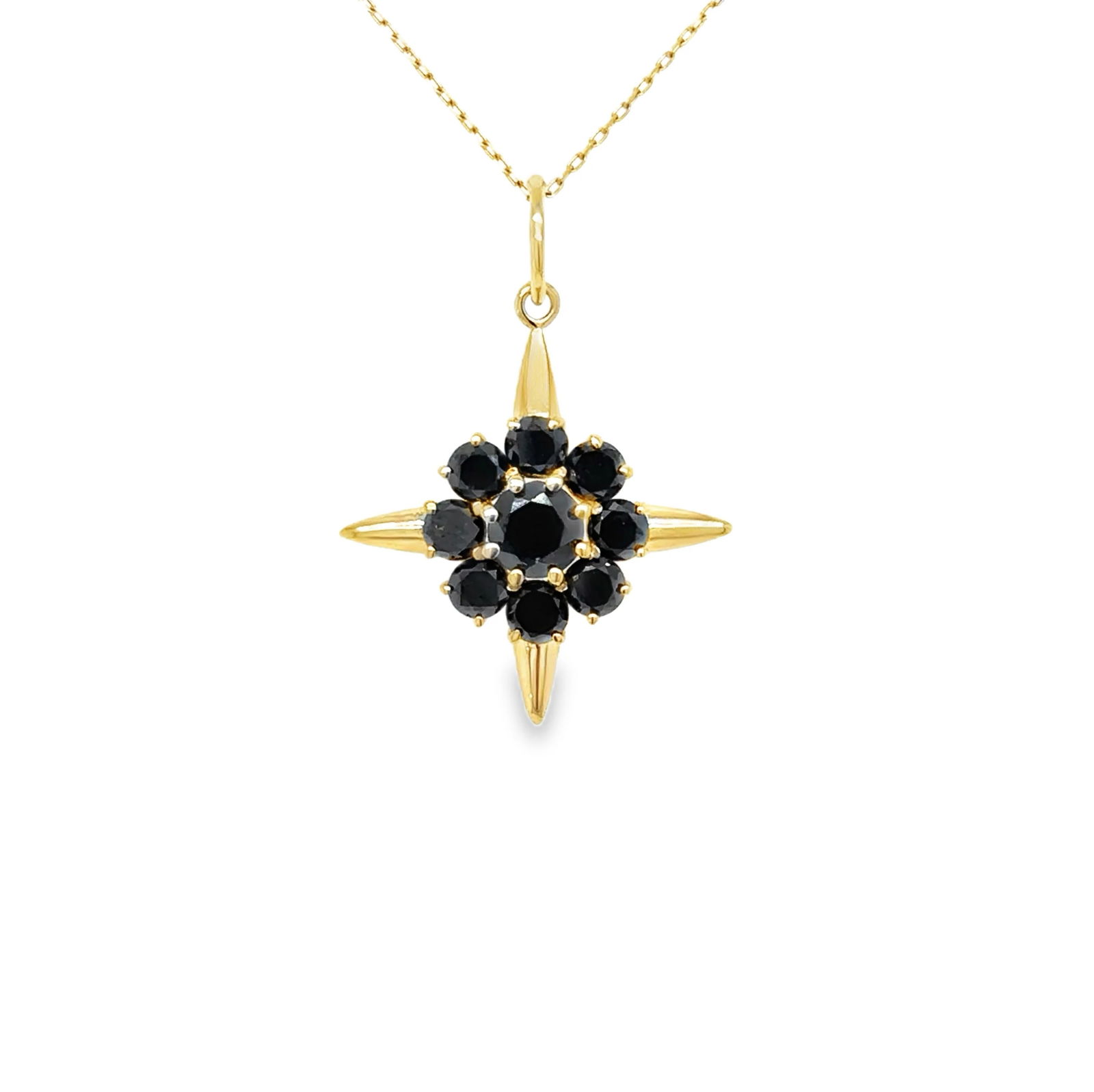 14KT YELLOW GOLD BLACK DIAMONDS COMPASS PENDENT (1 of 1)