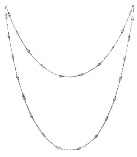 ART DECO 1930 Platinum Stations Necklace Sautoir With 1.82 Cts In Round  Diamonds (1 of 4)