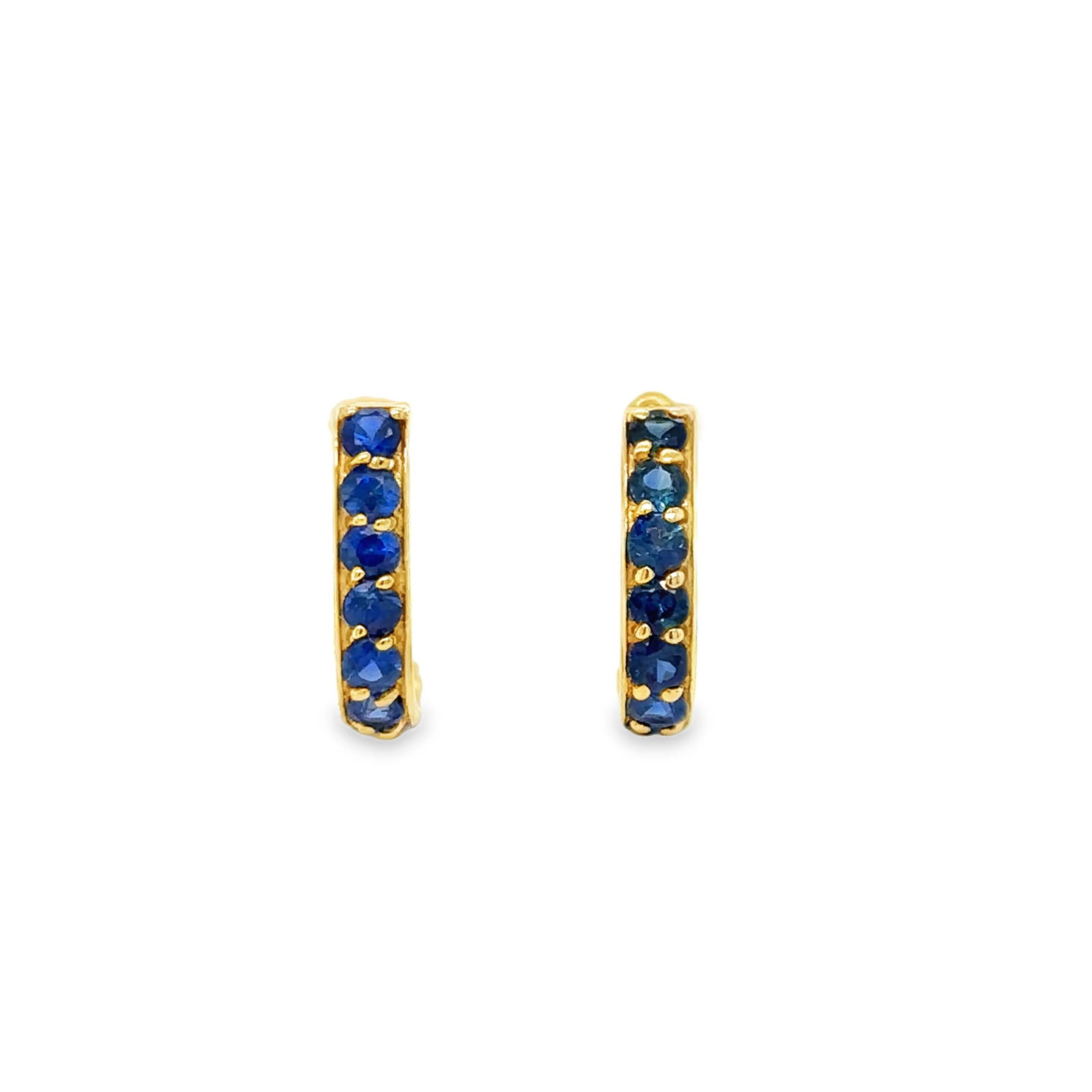 14KT YELLOW GOLD BLUE SAPPHIRE EARING: 14KT. YELLOW GOLD BLUE SAPPHIRE EARRING14KT. GOLD WT. APPROX. 1.11 GRAMBLUE SAPPHIRE WT. APPROX. 1.10 CT/ 16 PCSSIZE: APPOX. 13 X 3 MM