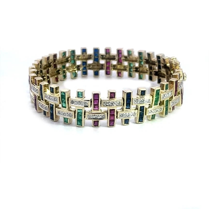 Diamond & Gems Gold Bracelet 14k Yellow Open Woven Style Wide Band (1 of 4)