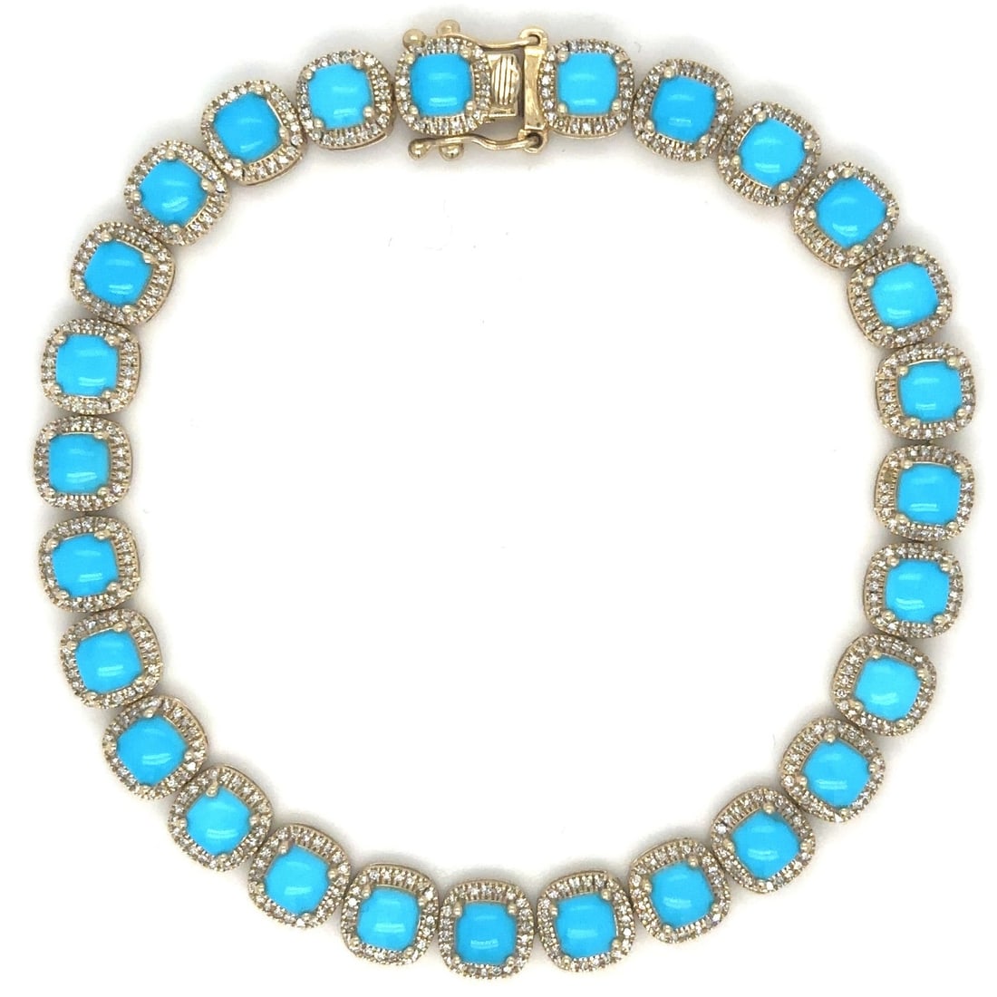 14KT YELLOW GOLD TURQUOISE AND DIAMONDS BRACELET (1 of 2)