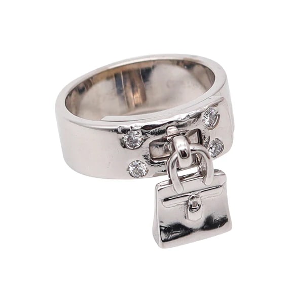 HERMES Paris Movable Kelly Ring In 18Kt White Gold With VS Brilliant Diamonds (1 of 5)